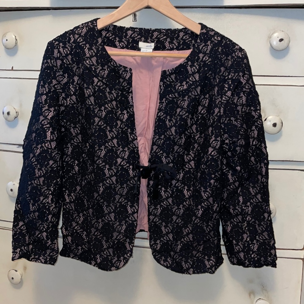 Y2k black and pink lace Odille jacket by Anthropologie Size 8